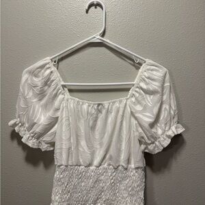 White Textured Puff Sleeve Top